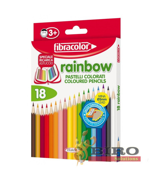 Creioane colorate 18 cul. cu ascuțitoare Rainbow, Fibracolor